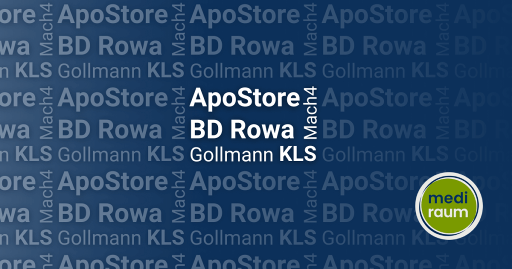 Unternehmensnamen für Kommissionierungsautomaten auf dunklem Hintergrund mit mediraum Logo.